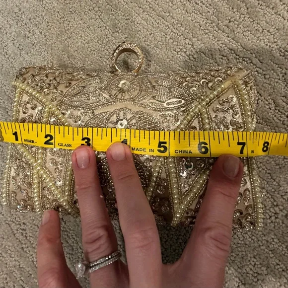 Embellished Beaded Champagne Evening Clutch - Picture 8 of 12